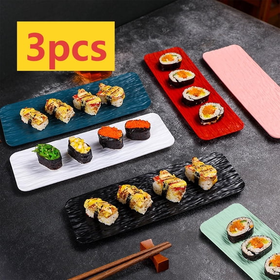 Sushi Plate Set of 3 - Long Rectangle Plates Cracker Trays for Serving - Platters for Party and Entertaining - Dishwasher & Oven Safe, Pink