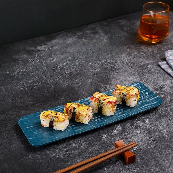 Sushi Plates Trays, Gaqring Long Rectangle Plastic Serving Platters for Party Entertaining, Non-Slip Stackable Durable Dinner Plates for Sushi Cake Appetizers Decor