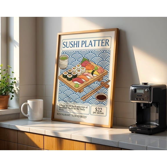 Sushi Platter Japanese Food Kitchen Wall Art Tokyo Menu Home Decor