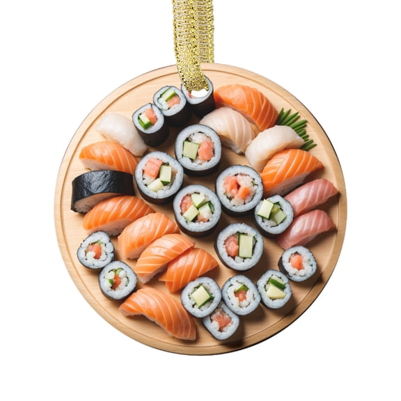 Sushi Platter Salmon Vegetable Sushi Rolls Food Double Sided Ceramic Foodie Novelty Holiday Christmas Xmas Tree Ornament Gift Accessory (Flat Printed Design, NOT 3D)