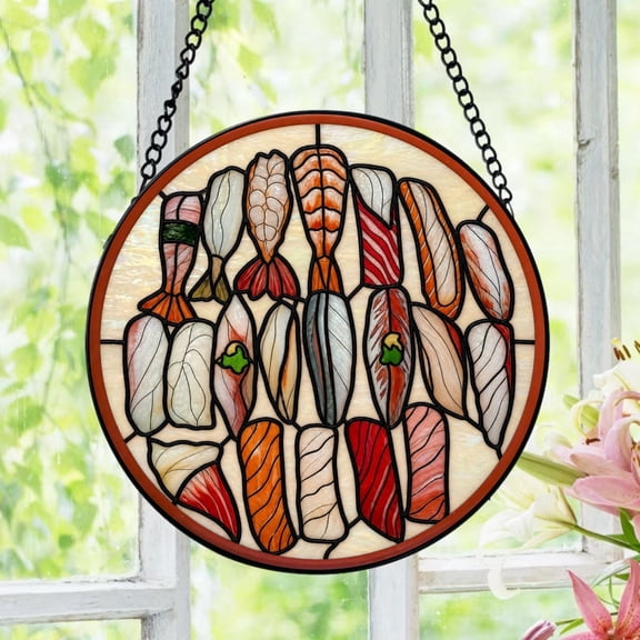 Sushi Platter Suncatcher, Japanese Food Glass Art, Kitchen Window Hanging