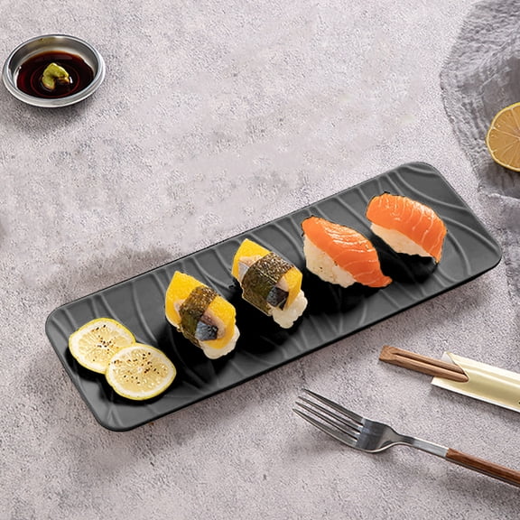 Sushi Platters for Party, Gaqring Long Rectangle Plastic Serving Trays, Durable Non-Slip Stackable Dinner Plates for Sushi Cake Appetizers Entertaining