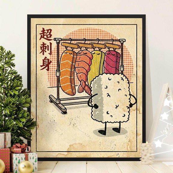 Sushi Print Japanese Foodie Wall Art Kawaii Kitchen Decor Retro Sashimi Poster