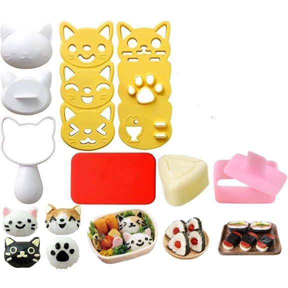 Sushi Rice Ball Mold Set with Nori Cutter and Musubi Press 6 Pcs Kid Friendly Bento Kit