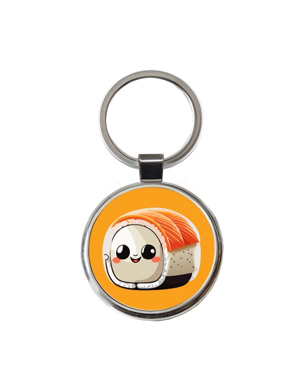Sushi Roll Cute Chibi Kawaii Funny Food Metal Round Keychain