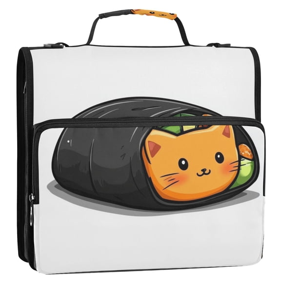 Sushi Roll Cute Kitten Stripes Lines Zipper Binder Bag 3 Ring Binder Bag,Large Capacity Durable Binder Organizer Bag
