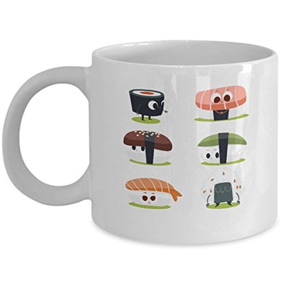 Sushi Roll Emoji 11 oz Coffee Mug - Unique Gift White Ceramic
