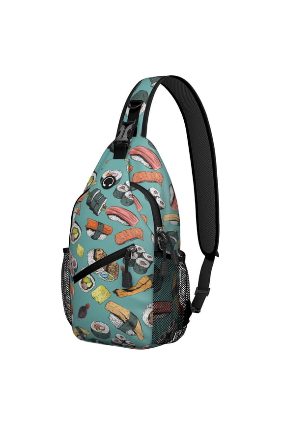 Sushi Roll Rice Fish Avocado Foodie Lightweight Travel Sling Backpack Durable Multipurpose Small Travel Backpack for Essentials
