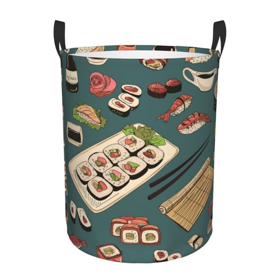 Sushi Rolls Japanese Food Japan Foldable Laundry Hamper with Handle Storage Basket for Clothes Toys & Organizing