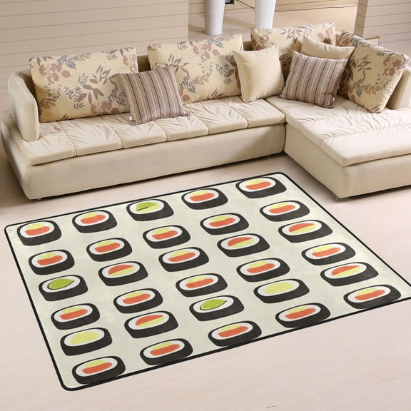 Sushi Rolls Soft Polyester Area Rug 36''x24'', Non Slip, Memory Foam, Water Absorbent