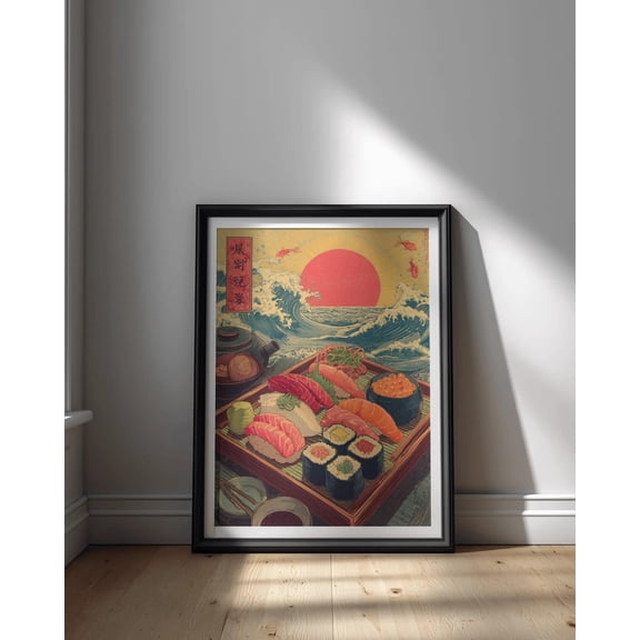 Sushi Sashimi Bold Japanese Statement Print: Vintage Oriental Sashimi Platter Wall Art, Unframed Poster Size 16x24