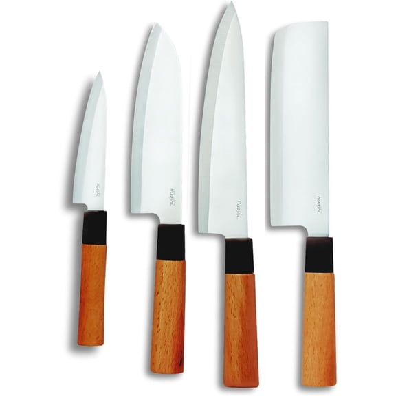 Sushi & Sashimi Knife Set 4-Piece High Carbon Stainless Steel Japanese Chef Knives with Beech Wood Handle Professional Kitchen Knife Set for Precision Cutting