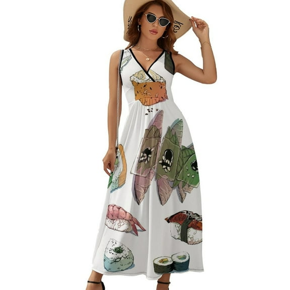 Sushi Set Dress Fashion Boho Beach Long Dresses Female Party Printed Maxi Dress
