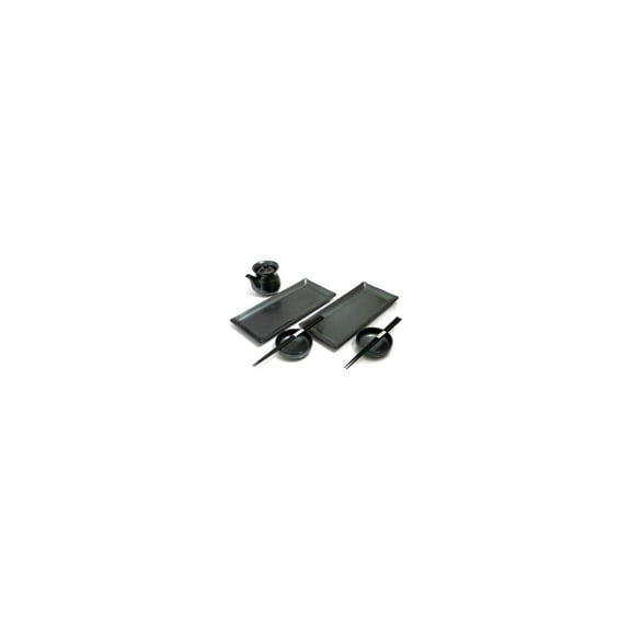 Sushi Set Made In Japan - MySushiSet 7 piece Black Crystal Ceramic Sushi Plate Set with Matching Soy Sauce Dispenser