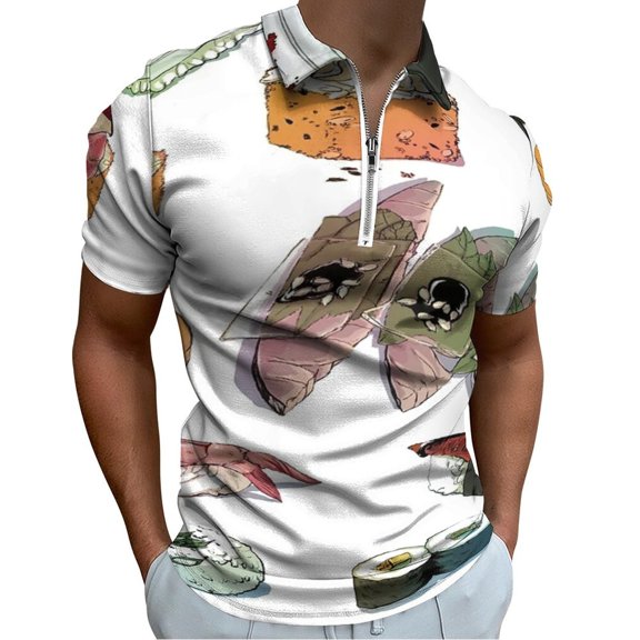 Sushi Set Men Zipper T-shirt Summer Casual Short Sleeve T-shirt Top