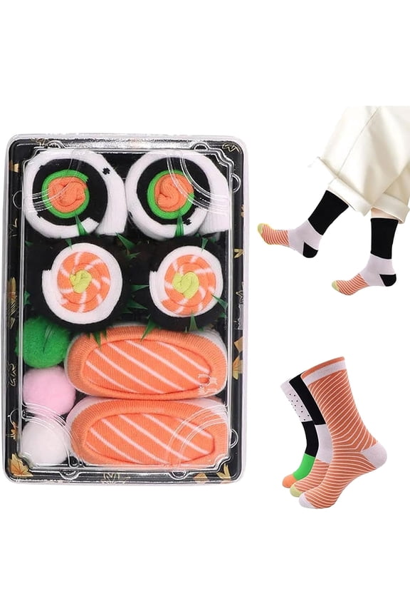 Sushi Socks, Funny Cotton Maki Roll Socks, Salmon Maki Sock Box, Colorful Mid-Tube Sushis Sock, Sushi Lovers
