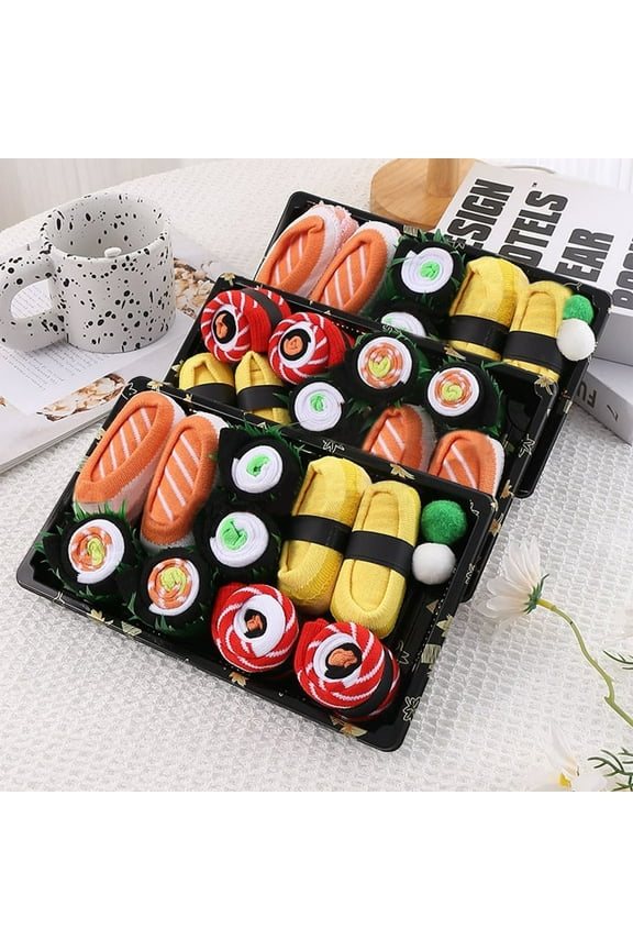 Sushi Socks Gift Box - Mid-Calf Combed Cotton Socks with Salmon, Tuna & Maki Designs - Funny Novelty Socks for Sushi Lovers - Size 38-42 (US Men 5-9 Women 6-10) - Unisex Youth & Adult Gift
