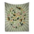 thumbnail image 1 of Sushi Soft Flannel Fleece Blanket, Japanese Manga Style Delicious Sushi Rolls Arranged in Circular Shape on Radial Lines, Cozy Plush for Indoor and Outdoor Use, 50" x 70", Multicolor, by Ambesonne, 1 of 6