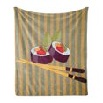 thumbnail image 1 of Sushi Soft Flannel Fleece Throw Blanket, Japanese Sushi Rolls Avocado and Shrimp Rolled up in Seaweed on Striped Background, Cozy Plush for Indoor and Outdoor Use, 50" x 70", Multicolor, by Ambesonne, 1 of 5