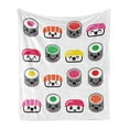 thumbnail image 1 of Sushi Soft Flannel Fleece Throw Blanket, Kawaii Style Sushi Smiling and Yawning Expressions Kids Cartoon Concept, Cozy Plush for Indoor and Outdoor Use, 50" x 60", Multicolor, by Ambesonne, 1 of 6