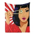 thumbnail image 1 of Sushi Soft Flannel Fleece Throw Blanket, Pop Art Style Dotted Portrait of an Girl Holding a Sushi Roll with Chopsticks, Cozy Plush for Indoor and Outdoor Use, 50" x 70", Multicolor, by Ambesonne, 1 of 5