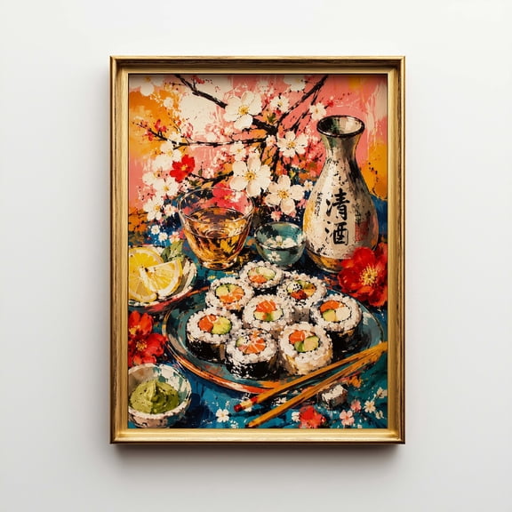 Sushi Still Life And Expressive Acrylic Japanese Dining Poster Unframed Paper Print