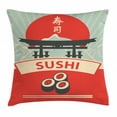 thumbnail image 1 of Sushi Throw Pillow Cushion Cover, Popular Japanese Cultural Icons such as Torii Gate and Sushi with Cartoon Mountains, Decorative Square Accent Pillow Case, 16 X 16 Inches, Multicolor, by Ambesonne, 1 of 2
