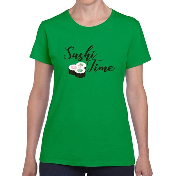 Sushi Time Graphic Women Kelly Green T-Shirt, Female Large