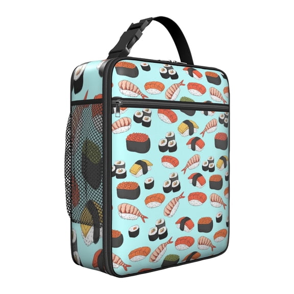 Sushi Time Lunch Bag – Japanese Food Sushi Roll Kawaii Sushi Party Cartoon Rice Fish Avocado Foodie Sushi Lover Life is Better with Sushi Insulated Thermal Tote Portable