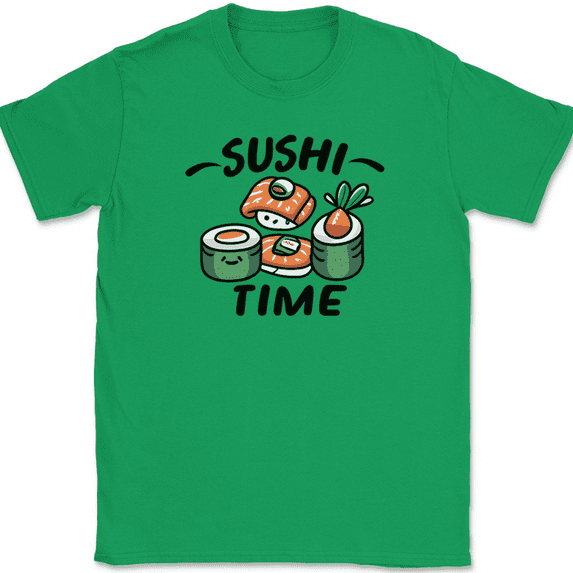 Sushi Time T-Shirt Funny Roll Japan Food Rice Cute Humor Graphic Tee - Green, L
