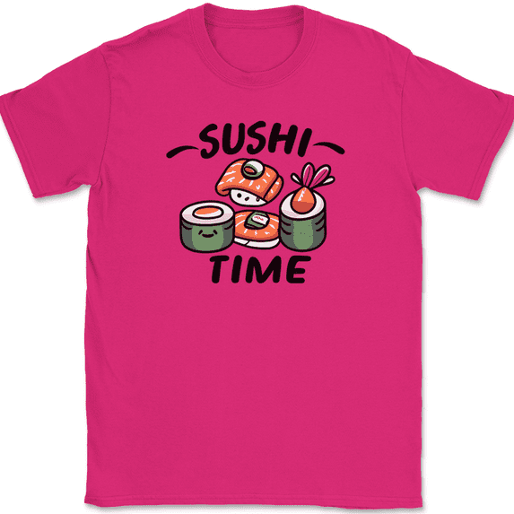 Sushi Time T-Shirt Funny Roll Japan Food Rice Cute Humor Graphic Tee - Pink, L