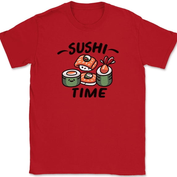 Sushi Time T-Shirt Funny Roll Japan Food Rice Cute Humor Graphic Tee - Red, 3XL