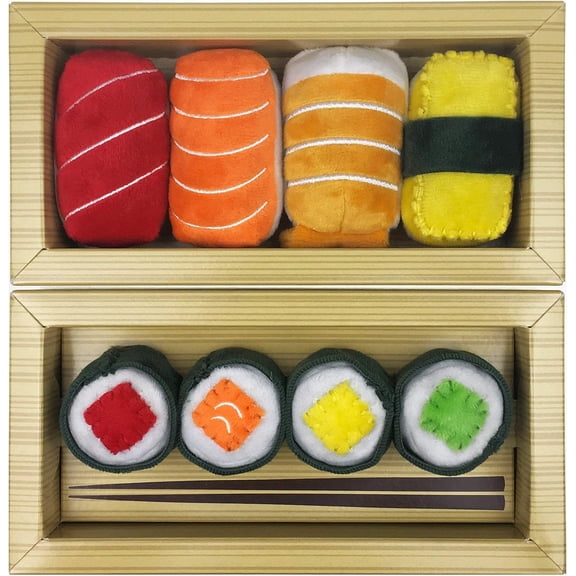 Sushi Toys for Cats, Kittens Catnip Toy Crinkle Paper Bells Rattle Set in Bento Style Box