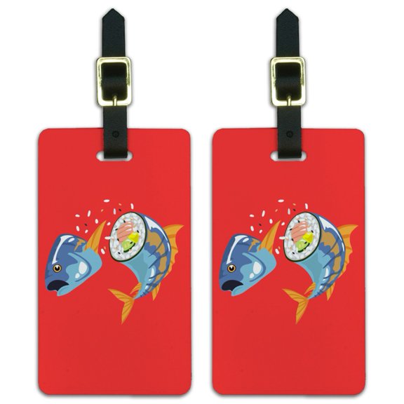 Sushi Tuna Fish Yellowtail Roll Luggage ID Tags Suitcase Carry-On Cards - Set of 2