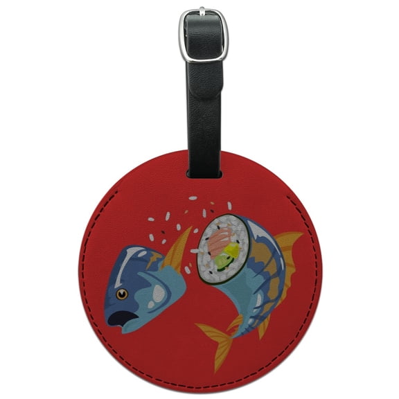 Sushi Tuna Fish Yellowtail Roll Round Leather Luggage Card Suitcase Carry-On ID Tag