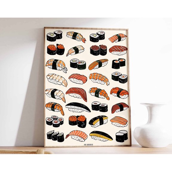 Sushi Varieties Art Print Japanese Kitchen Wall Decor
