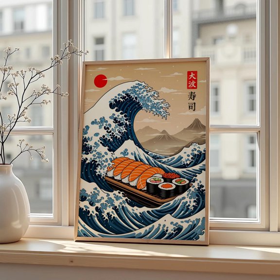 Sushi Wave Ukiyo E Art Print Japanese Kitchen Decor