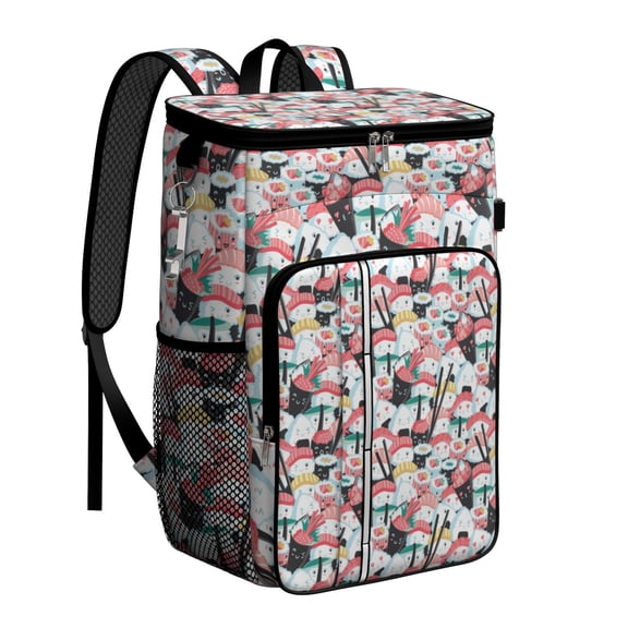 Sushi and Wasabi Themed Insulated Cooler Backpack, Leakproof Lunch Bag for BBQ, Hiking, and Beach Days