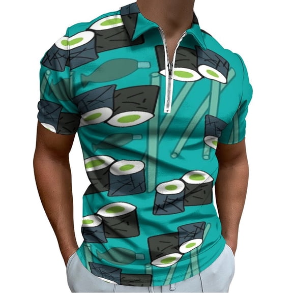 Sushi-licious! Men Zipper T-shirt Summer Casual Short Sleeve T-shirt Top