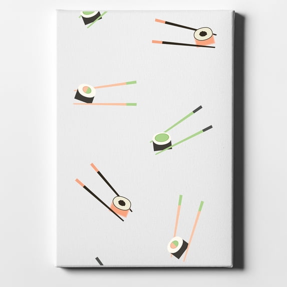 Sushi with Chopsticks - Pastels - 8" x 10" - Decorative Canvas Wall Art - White Edge - 5/8" Gallery Wrapped