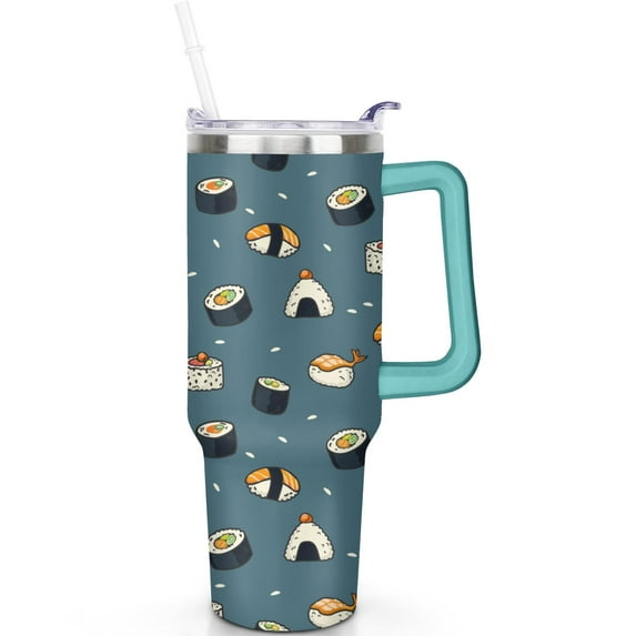 Sushin Style 40oz Travel Mug, Sushi Lover Essentials With Handle, Double Insulated Spill Proof Coffee Cup & Straw Sushi Gift