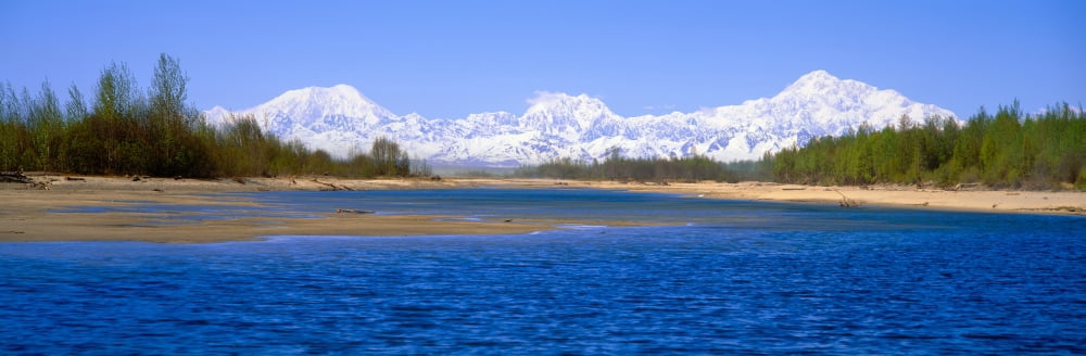 Susitna River and Mount McKinley Alaska Canvas Art - Panoramic Images (36 x 12)