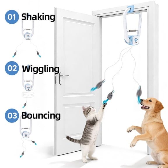 Suspended Interactive Cats Toy, Automatic Bouncing & Wiggling Teaser With Remote Control, Multi-Replaceable Toys, Easy Door-Mount Design For Pet Play, Suitable For Indoor Cats