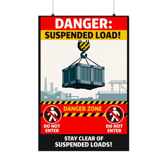 Suspended Load Safety Poster Overhead Load Warning Guide for Fall Protection Training Center Decor