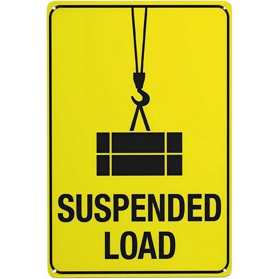 Suspended Load Sign - 8"x12" Vintage Metal Warning Sign, Construction Safety Decor for Home Farm Bar Coffee Shop Club Workplace