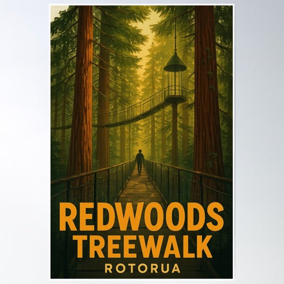 Suspended Pathway In Redwoods Forest, Rotorua Poster Wall Art, Modern Wall Decor, 8x12 UNFRAMED