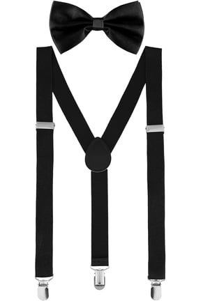 Suspender Bow Tie Set Clip On Y Shape Adjustable Braces, 80s Suspenders Shoulder Straps for Halloween Cosplay Party
