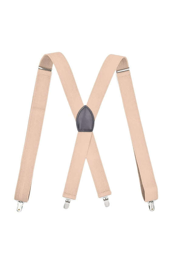 Suspender Braces Classic Elastic Mens Dress Suspenders w/Adjustable Straps - Luxury Clip On Suspenders for Men Regular (Beige)