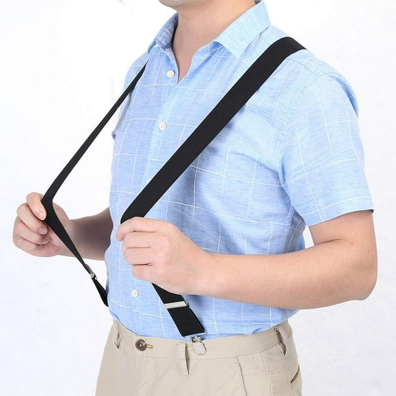 Suspender Clips, Suspenders for Men with 4 Hooks on Belt Loops Duty for Big and Tall Adjustable Braces, Nice For Decorating Wedding Outfits, Work Attire, Black