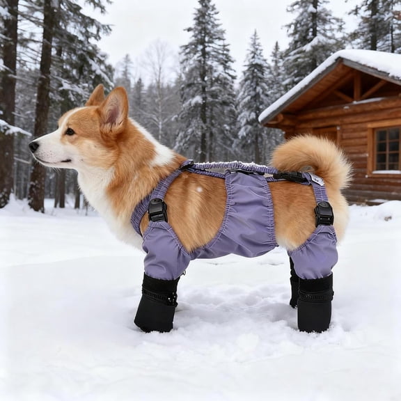 Suspender Dog Boots, Waterproof Dog Boots & Paw Protectors with Anti-Slip Sole for Small & Medium Dogs, Reflective Outdoor Pet Shoes for Walking, Hiking & Snow, Adjustable Strap Design (Purple, M)